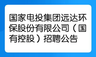 国家电投集团远达环保股份有限公司(国有控股)招聘公告