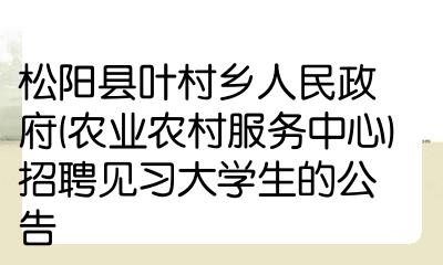 松陽縣葉村鄉人民政府農業農村服務中心招聘見習大學生的公告