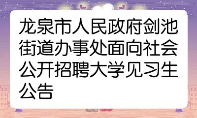 龙泉市人民政府剑池街道办事处面向社会公开招聘大学见习生公告