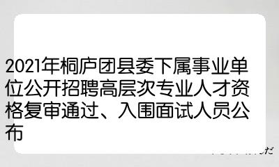 2021年桐廬團縣委下屬事業單位公開招聘高層次專業人才資格複審通過